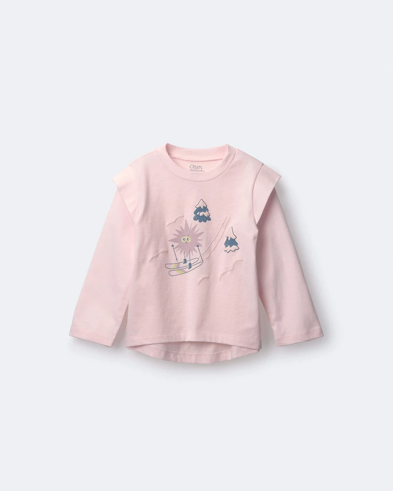 Toddler Girl Skiing Squish Long-Sleeve Top - Light Pink