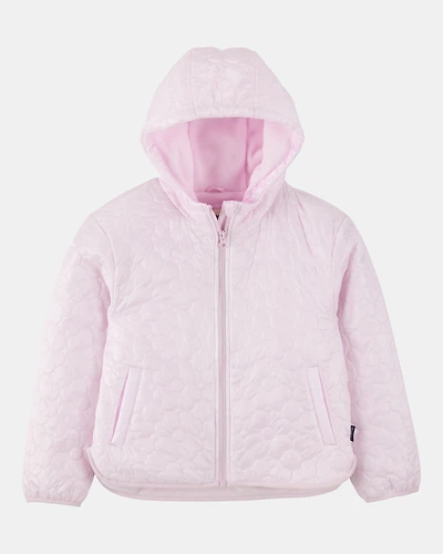 Girls Floral Quilted Midweight Jacket - Pink