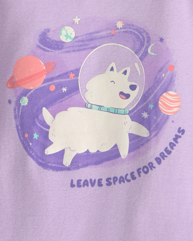 Toddler Girl 4-Piece Space Dog 100% Cotton Snug Fit Pajama Set - Purple