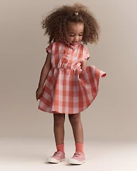 Toddler Girl Avenue Twirl™ Gingham Scalloped Dress - Light Pink/Orange