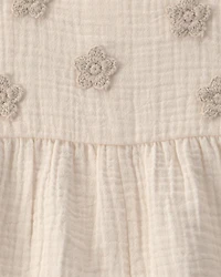 Baby Girl Flower Embroidered Romper - Ivory