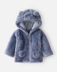 Baby Boy Sherpa Lined Long-Sleeve Hooded Zip-Up Jacket- Blue