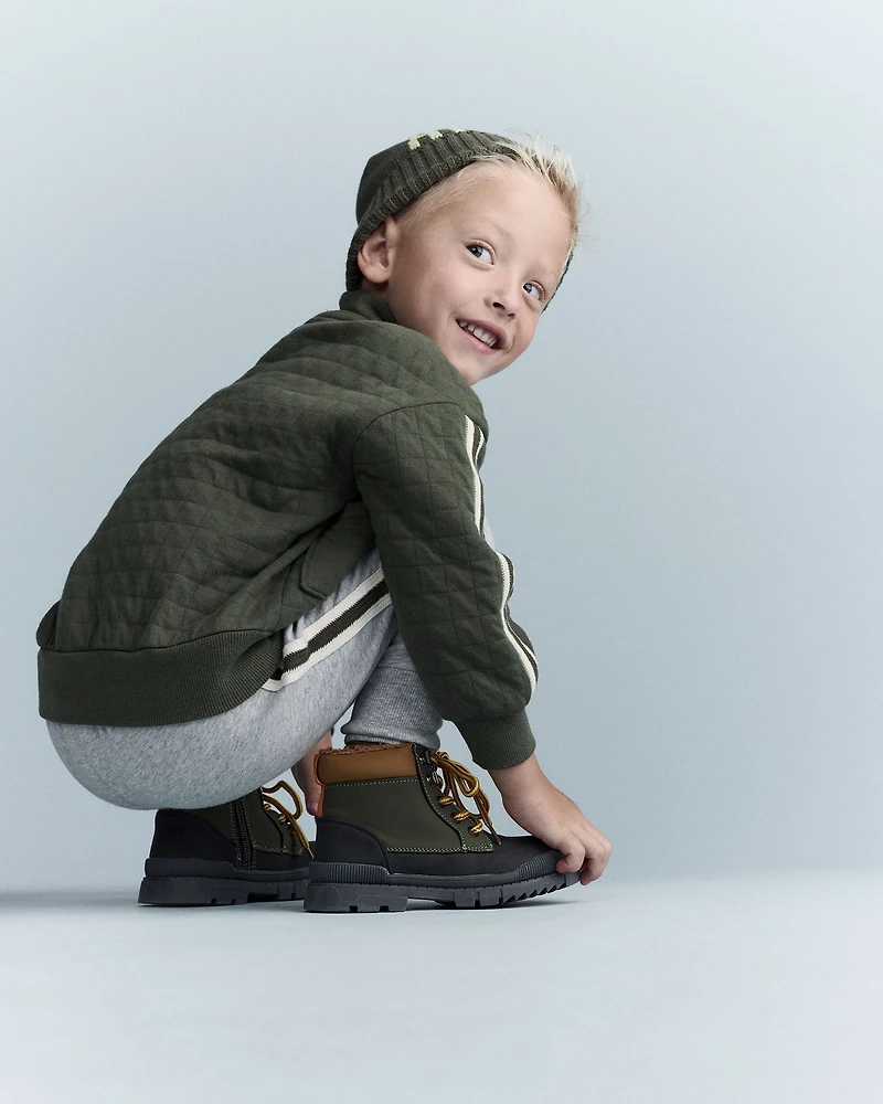 Toddler Boy Quarter-Zip Sweatshirt with Pockets - Olive