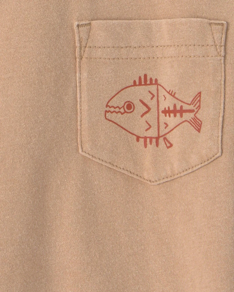 Toddler Boy Fish Pocket Tee - Brown