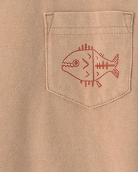 Toddler Boy Fish Pocket Tee - Brown