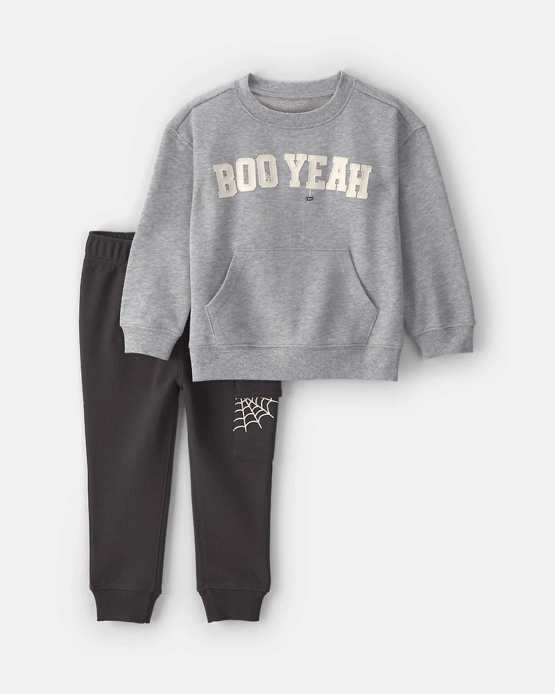 Baby Boy 2-Piece 'Boo Yeah' Halloween French Terry Sweatshirt & Pant Set - Grey/Black