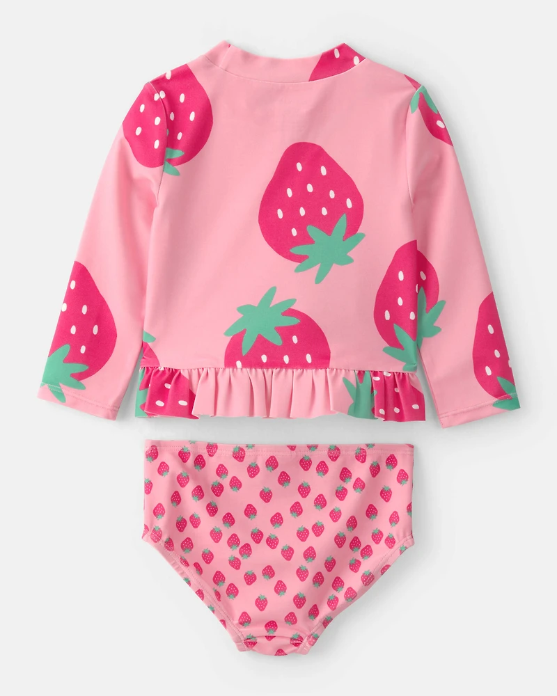 Baby Girl 2-Piece Strawberry Rashguard Swimsuit Set - Pink