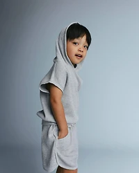 Toddler Waffle Knit Elastic-Waist Hooded Top - Heather Grey