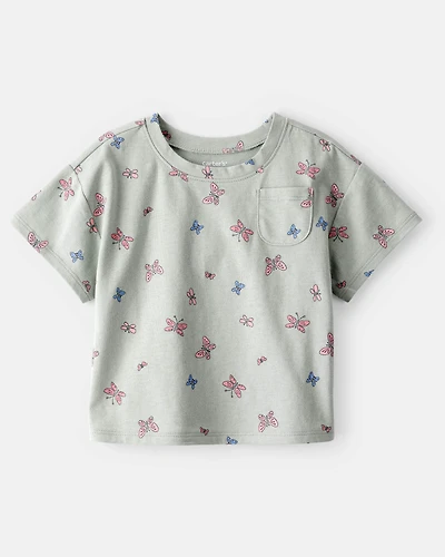 Baby Girl Butterfly-Print Short-Sleeve Pocket Tee - Green