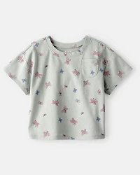 Baby Girl Butterfly-Print Short-Sleeve Pocket Tee - Green