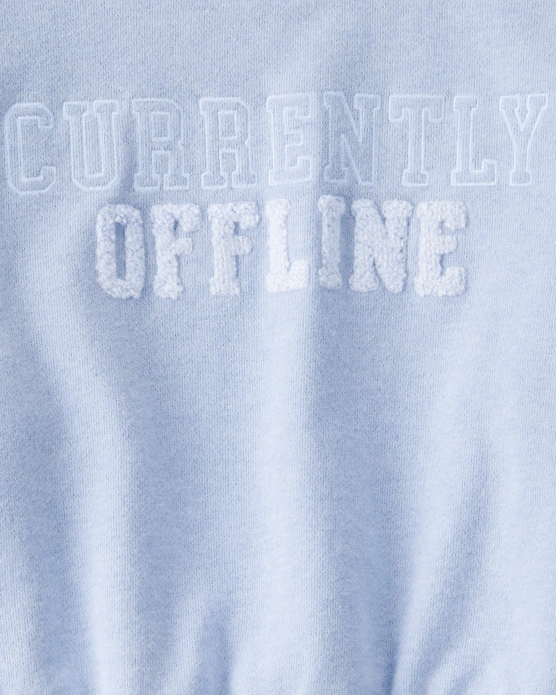 Girls 2-Piece Oversized "Currently Offline" Sweatshirt & Drawstring Pants Set - Blue