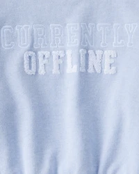 Girls 2-Piece Oversized "Currently Offline" Sweatshirt & Drawstring Pants Set - Blue