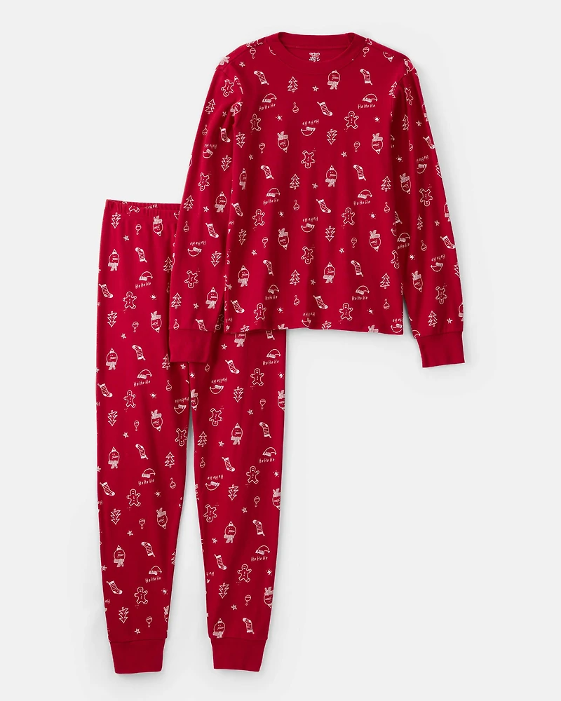 Adult Christmas 100% Cotton Snug Fit 2-Piece Pajamas - Red