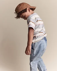 Toddler Boy Striped Short-Sleeve Otter Pocket Tee - Cream/Light Blue