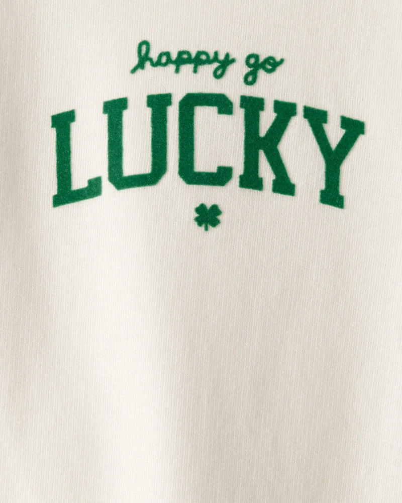 Baby St. Patrick's Day Lucky French Terry Long-Sleeve Jumpsuit - Cream