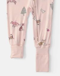 Baby Girl 1-Piece Woodland PurelySoft™ Snug Fit Pajama - Pink