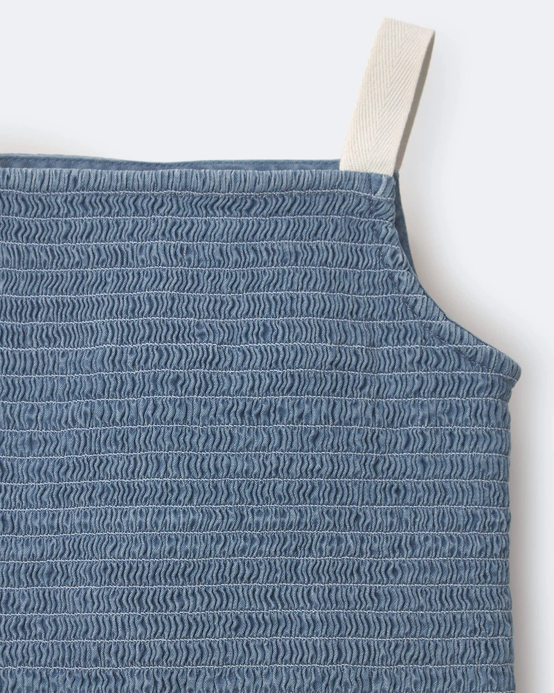 Toddler Girl Smocked Peplum Top in Chambray