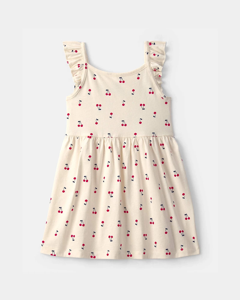 Toddler Girl Cherry Ruffle-Sleeve Dress - Cream