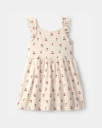 Toddler Girl Cherry Ruffle-Sleeve Dress - Cream