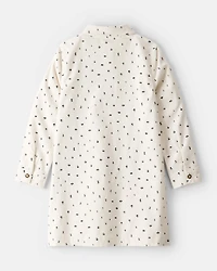 Girls Floral Corduroy Dress - Ivory