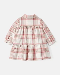 Baby Girl 2-Piece Plaid Cotton Long-Sleeve Dress Set - Pink/White