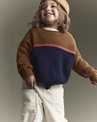 Toddler Boy Colorblock Pullover Sweater - Navy/Cinnamon