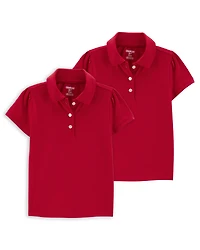Toddler 2-Pack Pique Uniform Polo Shirts - Red