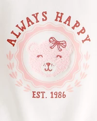 Toddler Girl 2-Piece Bear Top & Plaid Knit Skirt Set - Ivory/Pink