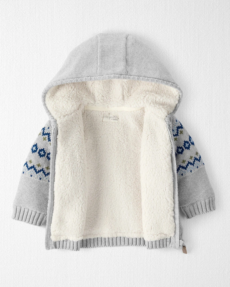 Baby Boy Recycled Fair Isle Sherpa Sweater Knit Jacket
