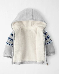 Baby Boy Recycled Fair Isle Sherpa Sweater Knit Jacket