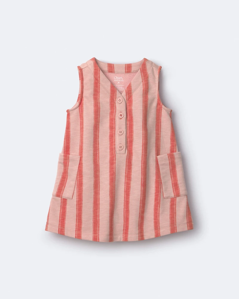 Toddler Girl Striped Pocket Dress - Orange