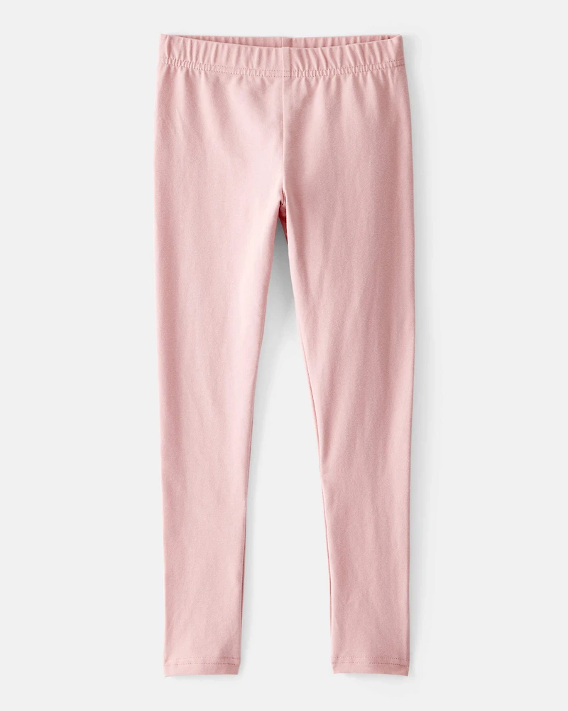 Girls Cotton Pull-On Stretch Leggings - Pink