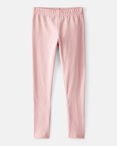 Girls Cotton Pull-On Stretch Leggings - Pink