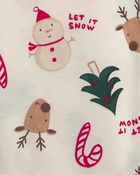 Kids 2-Piece Christmas Holiday Icon 100% Cotton Snug Fit Pajama Set - Cream