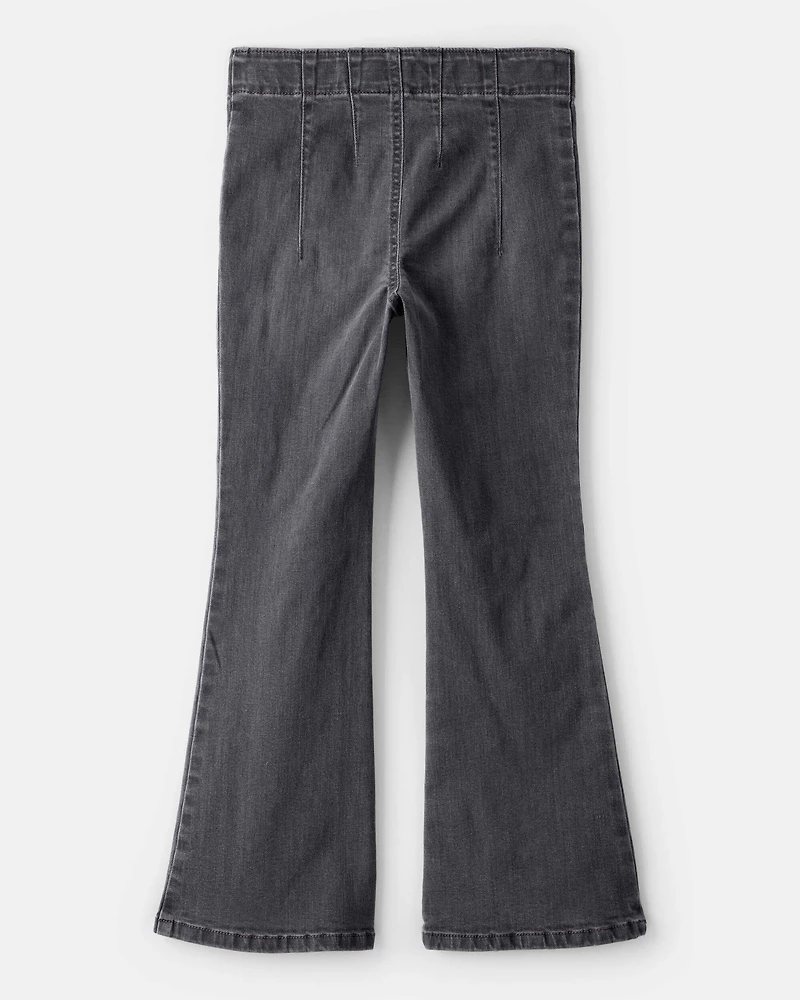 Girls Star Print Denim Bootcut Jeans - Black