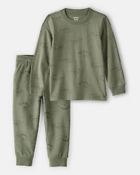 Toddler Boy 2-Piece Dinosaur Print Long-Sleeve Tee & Joggers Set - Green
