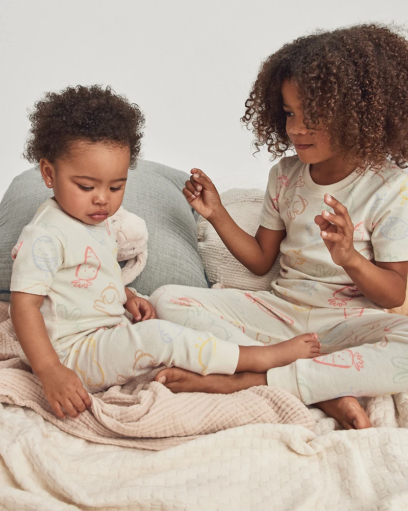 Toddler Easter Bunny 100% Cotton Snug Fit 2-Piece Pajama Set - Cream