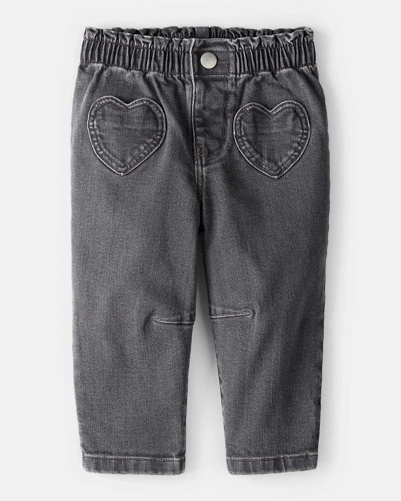 Baby Girl Heart Pocket Barrel Jeans - Black