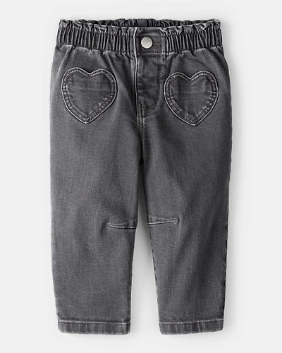 Baby Girl Heart Pocket Barrel Jeans - Black
