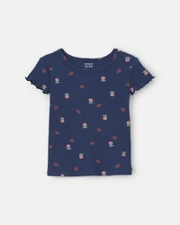 Toddler Girl Floral Rib Top - Navy Blue