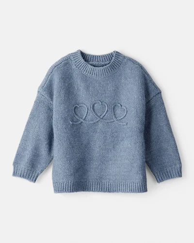 Baby Girl Embroidered Heart Long-Sleeve Sweater - Blue