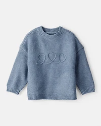 Baby Girl Embroidered Heart Long-Sleeve Sweater - Blue