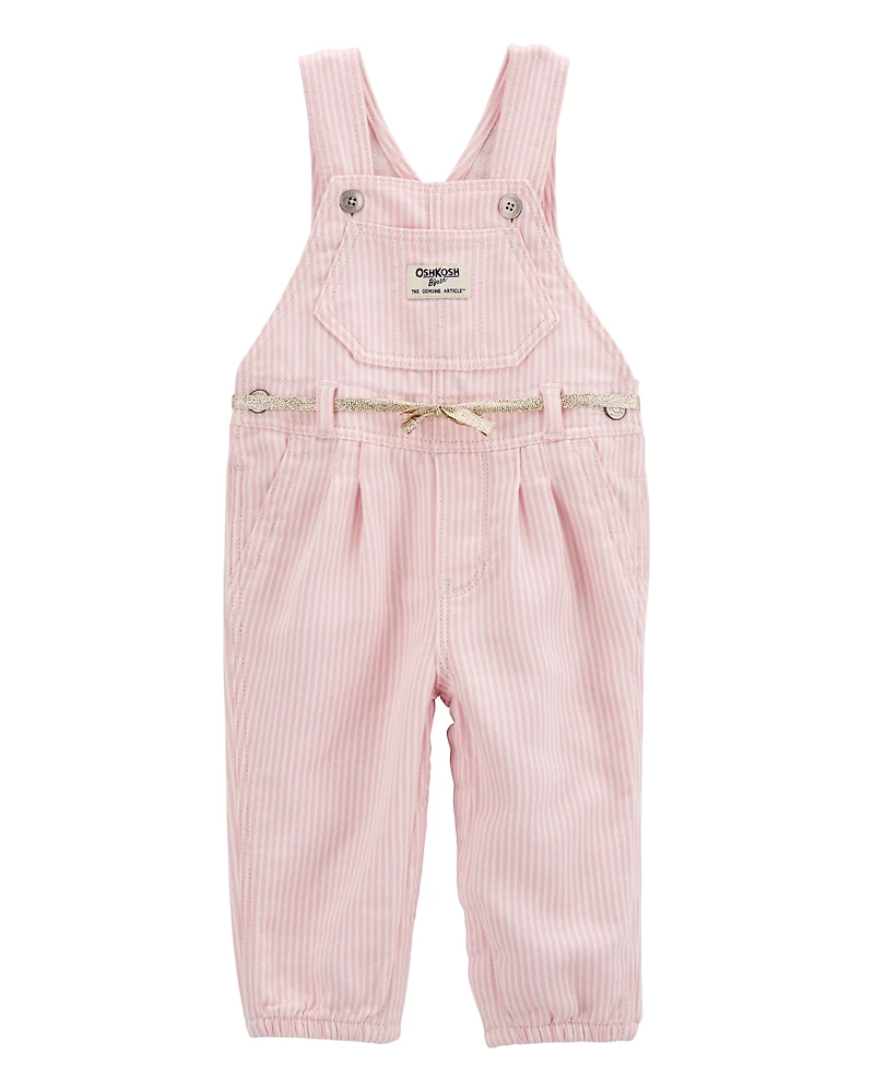 Baby Knit Denim Hickory Stripe Overalls - Pink