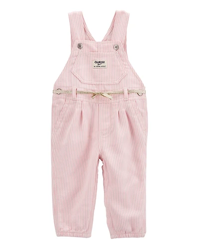 Baby Knit Denim Hickory Stripe Overalls - Pink