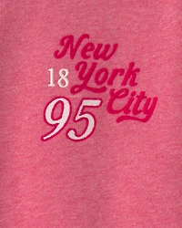 Girls 'New York City 95' French Terry Pullover Sweatshirt - Pink/Red