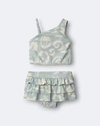 Toddler Girl Tropical One-Shoulder Ruffle Tankini Set - Light Blue