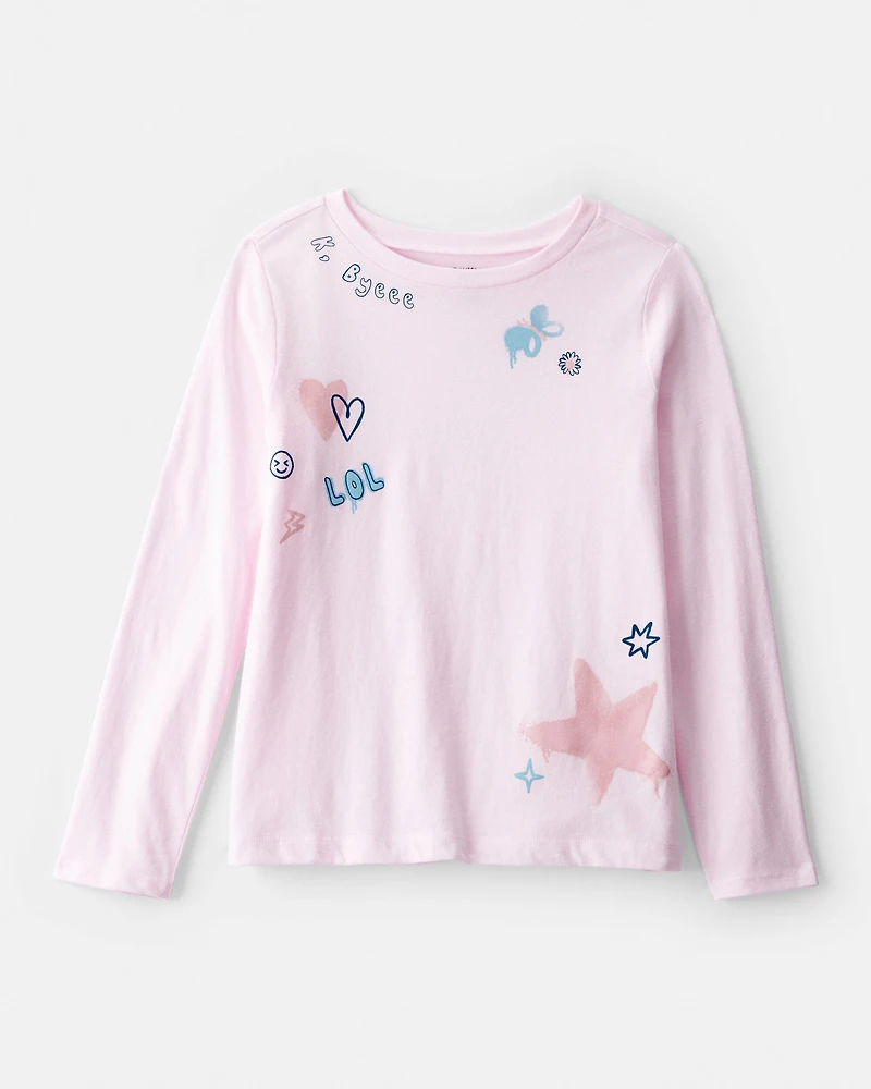 Girls Stars Long-Sleeve Graphic Tee - Pink