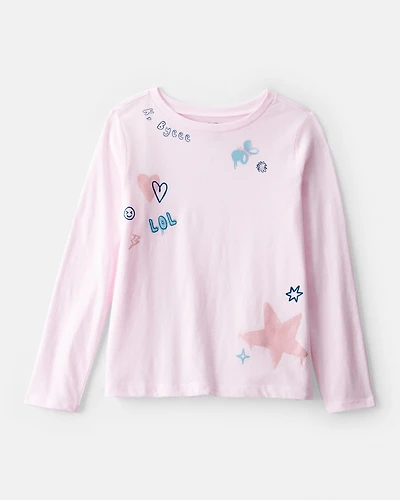 Girls Stars Long-Sleeve Graphic Tee - Pink