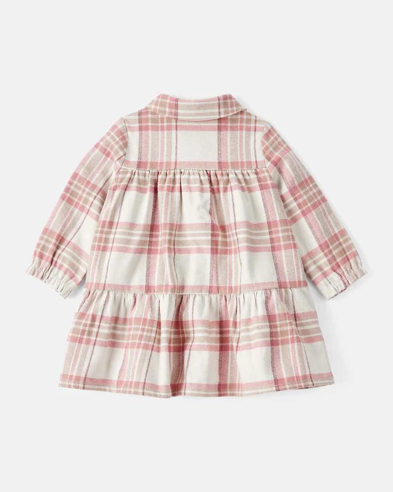 Baby Girl 2-Piece Plaid Cotton Long-Sleeve Dress Set - Pink/White
