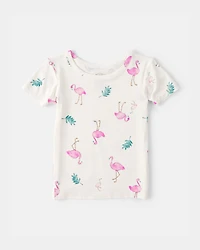 Toddler Girl Flamingo PurelySoft Short-Sleeve Snug Fit 2-Piece Pajama Set - Ivory